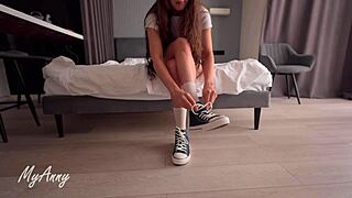 A Curly-Haired Model In Sneakers Rides For Sweet Creampie Fetish