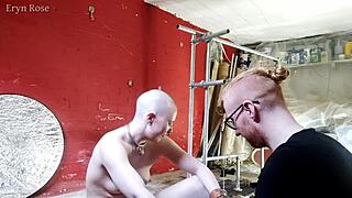 Bound slave screams through device orgasms before after