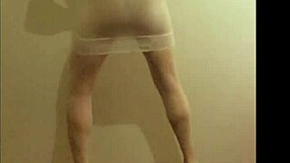 crossdresser maria parades white nylon panties, dress, leggings and high heels fetish