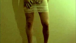 crossdresser maria parades white nylon panties, dress, leggings and high heels fetish