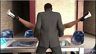 Nerdy wife stretches ass on desk during cheating interview