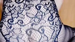 a stunning milf strips teasingly masturbates then rides huge cock in tight holes