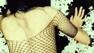 a stunning milf strips teasingly masturbates then rides huge cock in tight holes