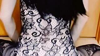 a stunning milf strips teasingly masturbates then rides huge cock in tight holes