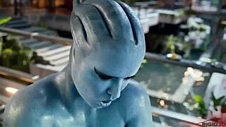 asari's big blue futanari cock fucks bent ass creampie