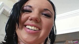 green eyed brunette pickup stars in first bukkake blowbang with four monster cocks