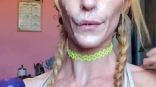 Vanessa hastings gags on dildo with sloppy spit humiliation