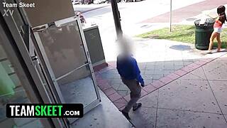 Officer Mancini strips thief Indica fingers wet pussy sucks cock