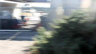 caught horny brunette flashing shaved pussy outdoors in balboa park