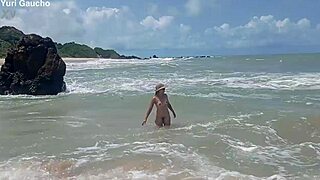 yuri gaucho hot wife flashes big tits at nudist beach