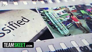 Officer Mancini strips thief Indica fingers wet pussy sucks cock