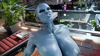 asari's big blue futanari cock fucks bent ass creampie