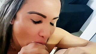 brunette milf blows big cock till her pussy drips wet