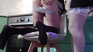 milf in maid costume fucks dating guy hard and gaping