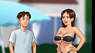 stepbro sneaks stepsis bikini fuck at crowded pool summertime saga risk