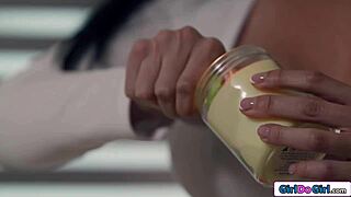 damn chubby gf licks my big tits while i finger her shaved pussy to orgasm