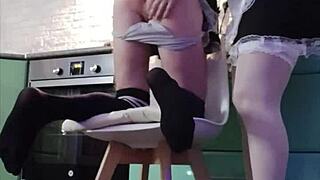 milf in maid costume fucks dating guy hard and gaping