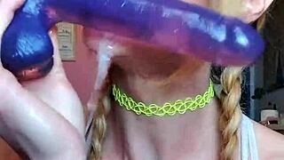 Vanessa hastings gags on dildo with sloppy spit humiliation