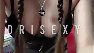 skinny latina teases huge dildo in wet lingerie play