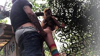 I fuck my redhead fuck doll's ass outdoors publicly with toys