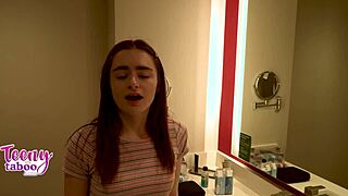 stepdad pumps creampie deep in petite 18yo reese robbins pussy!