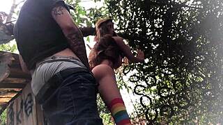 I fuck my redhead fuck doll's ass outdoors publicly with toys
