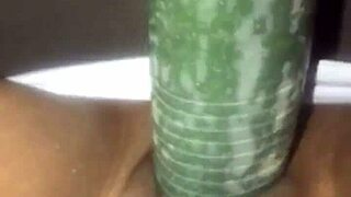 Kissesxxx Pounds Cucumber Deep In Ebony Pussy Public Squirting