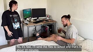 Compromising Pics Force Cute Gamer Girl To Suck Stepbro's Cock