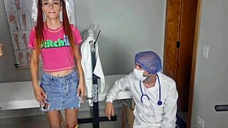 Gyno team rips uniform for redhead's first creampie