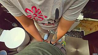 Stranger unloads cumshot in panties restaurant toilet creampie closeup pov