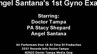 dr tampa inspects angel santanas shaved pussy in first gyno exam