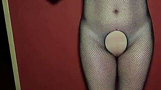 fishnet japanese milf oiled handjob rubs cock on puffy pussy lips