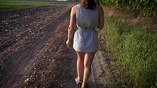 Skirt Tease Flashes Panties and Ass on Hidden Outdoor Walk