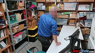chubby teen shoplifter bends for mall cop's sneaky punishment