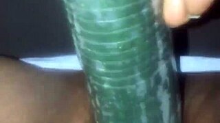 Kissesxxx Pounds Cucumber Deep In Ebony Pussy Public Squirting