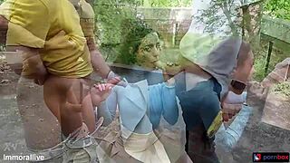 fat ass briseida myers fucked hard outdoors then double penetrated by strangers. public park chaos