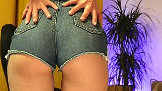 Blonde Curvy Fat Ass Sticks Out Tight From Denim Shorts Revealing Big Pussy Lips