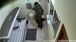 czech brunette tanning bed session caught by hidden voyeur camera