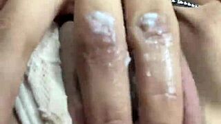 Tender-faced innocent fingers pussy in tight miniskirt