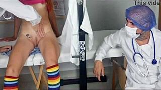 Gyno team rips uniform for redhead's first creampie