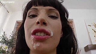 Big cock destroys skinny brunette's tight asshole first anal