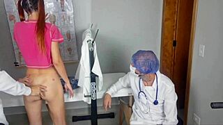 Gyno team rips uniform for redhead's first creampie