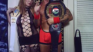 Pornstar Sucks Cock Backstage After Wrestling Head Scissors Crab