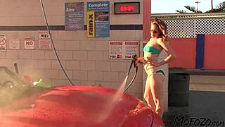 Brunette Car Washer Takes Cum Blast on Her Big Ass!