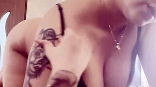 Big Tits Burst Out of Tight Black Bra in Lingerie Tease