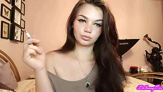 Xo Bunny Smokes Blows Latina Brunette Blue Eyes Face