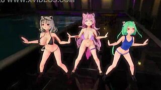 Join R-18 hololive mmd pop swimsuit dance with bikini babes!