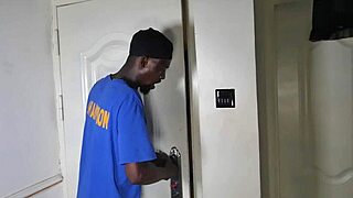 Stepbro's thick cock throbs close-up as curvy ebony teases it with eager fingers