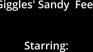 Giggles' bare feet sandy tickle fetish beach backstage closeup tits