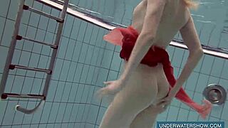 katya okuneva's red dress clings wet in pool, bikini tease turns into underwater shower thrill